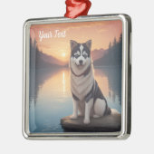Siberischer Husky am See Ornament Aus Metall (Links)
