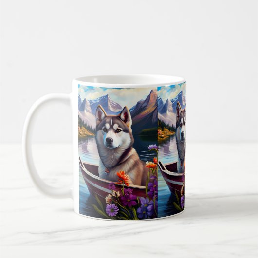Siberischer Husky auf dem Paddel: Ein Landschaftli Kaffeetasse (Links)
