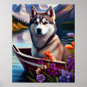 Siberischer Husky auf dem Paddel: Ein Landschaftli Poster (Vorne)