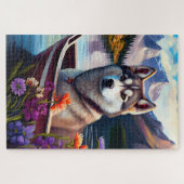 Siberischer Husky auf dem Paddel: Ein Landschaftli Puzzle (Horizontal)