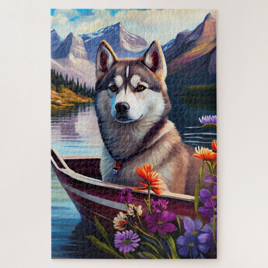 Siberischer Husky auf dem Paddel: Ein Landschaftli Puzzle (Vertikal)