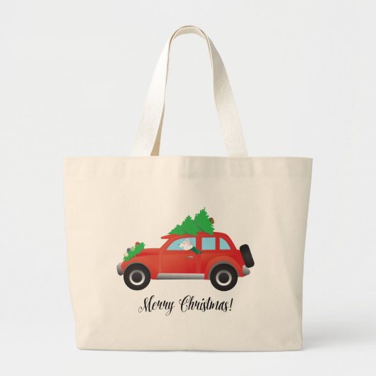 Siberischer Husky Autofahren Weihnachtswagen Jumbo Stoffbeutel (Vorne)