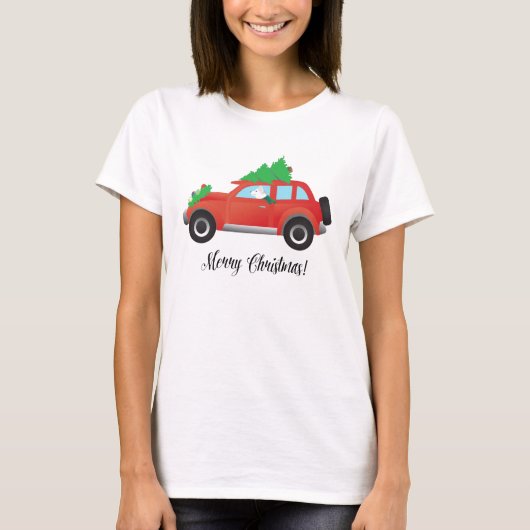 Siberischer Husky Autofahren Weihnachtswagen T-Shirt (Vorderseite)