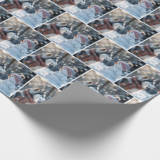 Siberischer Husky beim Snowman Geschenkpapier (Ecke)
