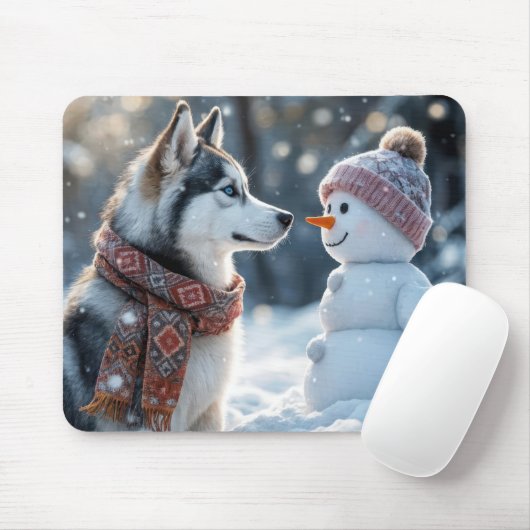 Siberischer Husky beim Snowman Mousepad (Mit Mouse)