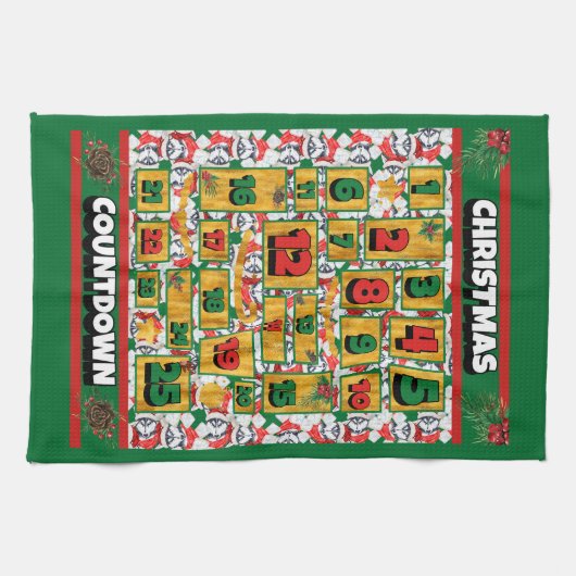 Siberischer Husky Countdown Weihnachtskalender Geschirrtuch (Horizontal)