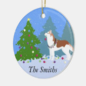 Siberischer Husky dekoriert Weihnachtsbaum - Wald Keramik Ornament (Links)