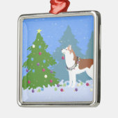 Siberischer Husky dekoriert Weihnachtsbaum - Wald Silbernes Ornament (Links)