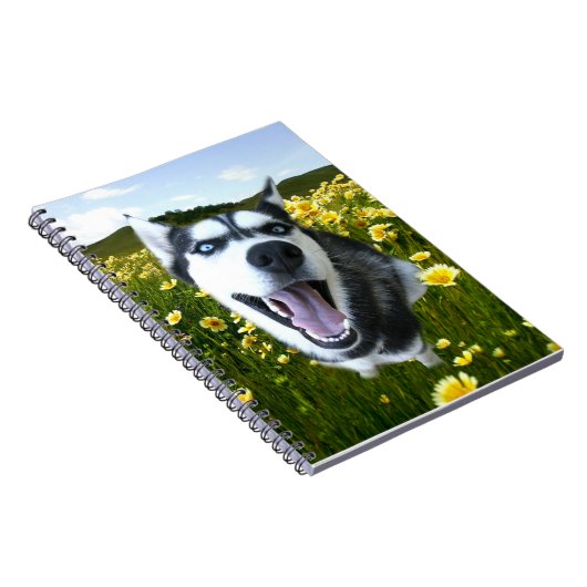 Siberischer Husky Dog in Wildblumen Notebook Notizblock (Rechte Seite)