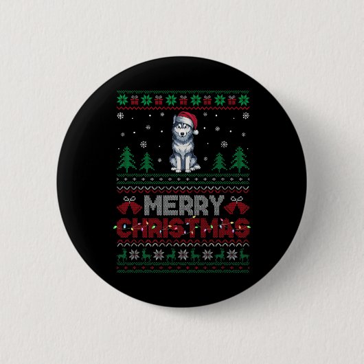 Siberischer Husky Dog liebt Weihnachtsmannmütze We Button (Vorderseite)