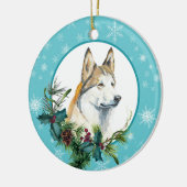 Siberischer Husky Evergreen Blue Snowflake Border Keramik Ornament (Links)