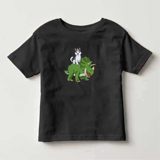 Siberischer Husky gibt Kindern Triceratops Dinosau Kleinkind T-shirt (Vorderseite)