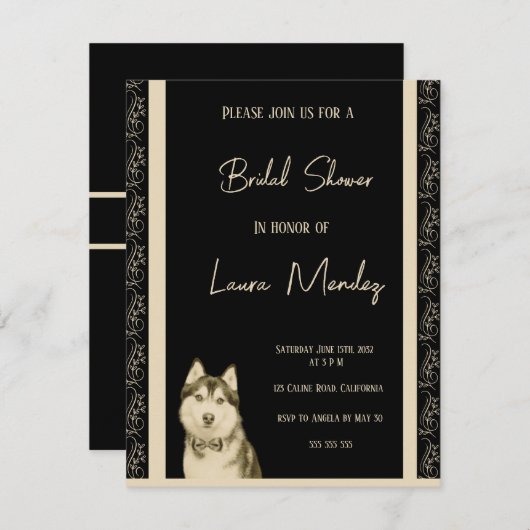 Siberischer Husky Hund Bridal Dusche Einladung (Vorne/Hinten)