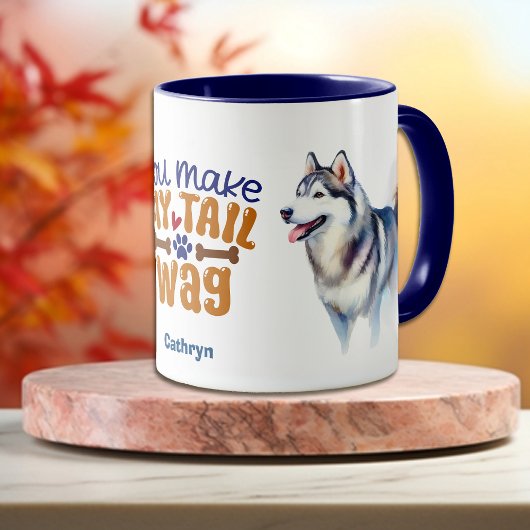 Siberischer Husky-Hund, den du mir zum Schwanz mac Tasse