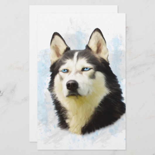 Siberischer Husky Hund Farbe Farbe Farbe Malerei Briefpapier (Vorne/Hinten)