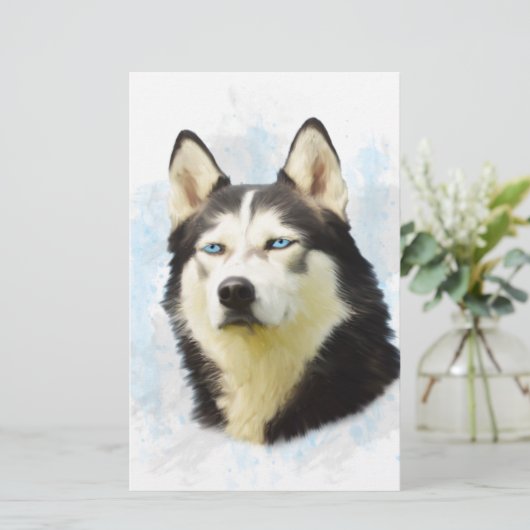 Siberischer Husky Hund Farbe Farbe Farbe Malerei Briefpapier (Stehend Vorderseite)