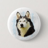 Siberischer Husky Hund Farbe Farbe Farbe Malerei Button (Vorderseite)