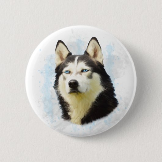 Siberischer Husky Hund Farbe Farbe Farbe Malerei Button (Vorderseite)