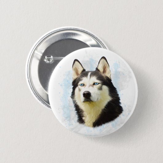 Siberischer Husky Hund Farbe Farbe Farbe Malerei Button (Vorne & Hinten)
