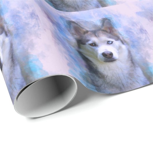 Siberischer Husky Hund Farbe Farbe Farbe Malerei Geschenkpapier (Rolleneckpunkt)