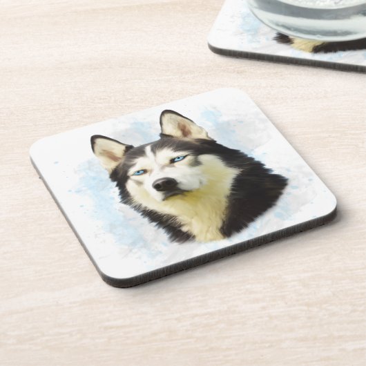 Siberischer Husky Hund Farbe Farbe Farbe Malerei Getränkeuntersetzer (Linke Seite)