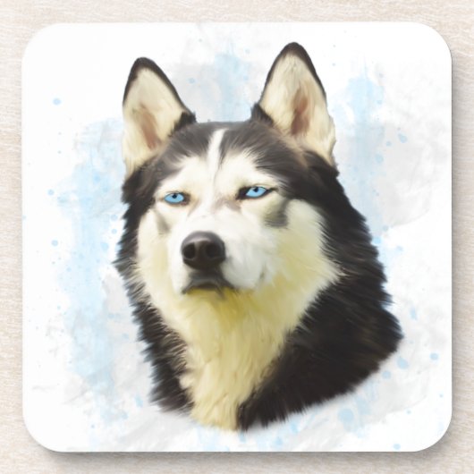 Siberischer Husky Hund Farbe Farbe Farbe Malerei Getränkeuntersetzer (Vorderseite)