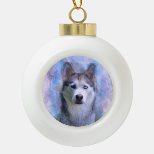 Siberischer Husky Hund Farbe Farbe Farbe Malerei Keramik Kugel-Ornament (Vorderseite)