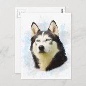 Siberischer Husky Hund Farbe Farbe Farbe Malerei Postkarte (Vorne/Hinten)