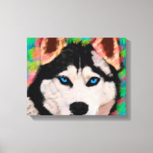 Siberischer Husky Hund Farbenfrohe Kunst, Wasserfa Leinwanddruck