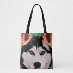 Siberischer Husky Hund Farbenfrohe Kunst, Wasserfa Tasche