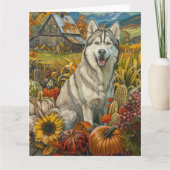 Siberischer Husky-Hund Herbsternte Erntedank Karte (Vorderseite)
