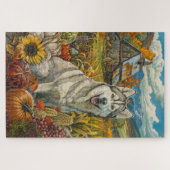 Siberischer Husky-Hund Herbsternte Erntedank Puzzle (Horizontal)