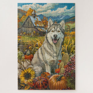Siberischer Husky-Hund Herbsternte Erntedank Puzzle