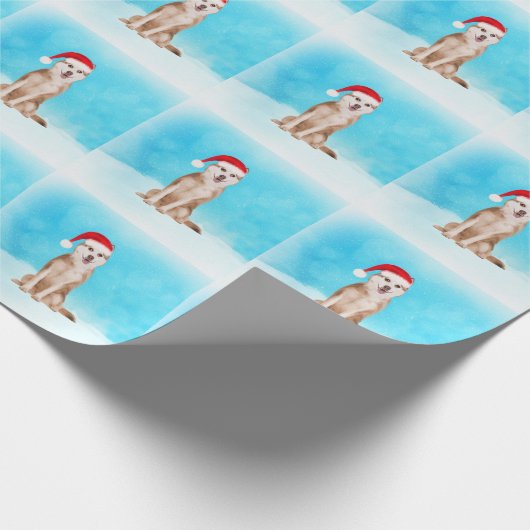 Siberischer Husky-Hund im Schnee mit Weihnachtshut Geschenkpapier (Ecke)