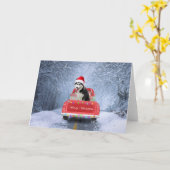 Siberischer Husky Hund im Schnee sitzend Weihnacht Karte (Gelbe Blume)