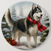 Siberischer Husky-Hund im Schnee Weihnachten Button (Vorderseite)
