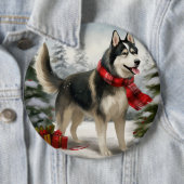 Siberischer Husky-Hund im Schnee Weihnachten Button (Beispiel)