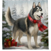 Siberischer Husky-Hund im Schnee Weihnachten Duschvorhang (Vorderseite)