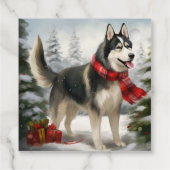 Siberischer Husky-Hund im Schnee Weihnachten Geschenkanhänger (Rückseite)