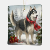 Siberischer Husky-Hund im Schnee Weihnachten Keramikornament (Links)