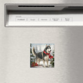 Siberischer Husky-Hund im Schnee Weihnachten Magnet (In Situ (Geschirrspüler))