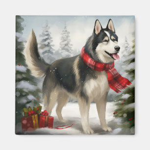Siberischer Husky-Hund im Schnee Weihnachten Magnet