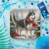 Siberischer Husky-Hund im Schnee Weihnachten Pappteller (Party)
