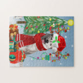 Siberischer Husky-Hund im Schnee Weihnachten Puzzle (Horizontal)