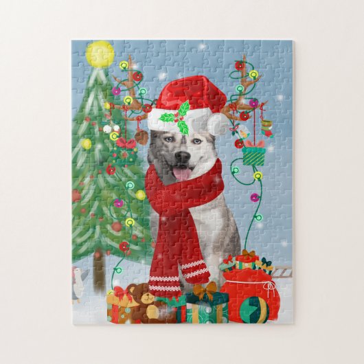 Siberischer Husky-Hund im Schnee Weihnachten Puzzle (Vertikal)