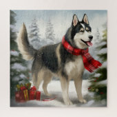 Siberischer Husky-Hund im Schnee Weihnachten Puzzle (Vertikal)
