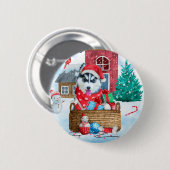 Siberischer Husky Hund im Schnee Weihnachtshundeha Button (Vorne & Hinten)