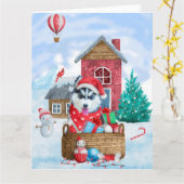 Siberischer Husky Hund im Schnee Weihnachtshundeha Karte (Gelbe Blume)