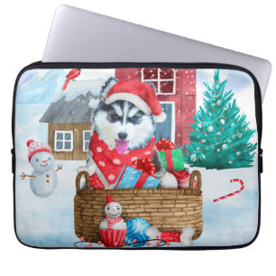 Siberischer Husky Hund im Schnee Weihnachtshundeha Laptopschutzhülle
