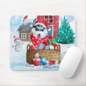 Siberischer Husky Hund im Schnee Weihnachtshundeha Mousepad (Mit Mouse)